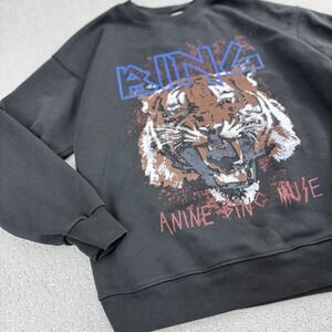 Anine Bing Tiger Muse Sweatshirt Crewneck Washed Black Pullover - Size Small
